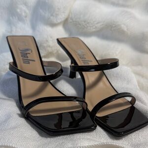 SHEIN Glossy Black Strappy Heels